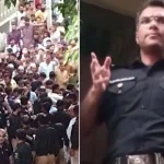 Karachi SSP Sanghaar Malik addressing and calming down an enraged crowd to maintain peace